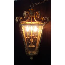 Huge Beveled Glass & Brass Hanging Portico Light Fixture #GA1001