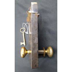 Restored 1800's Left Side Iron & Brass Carpenter Style Rim Lock Set 7" x 4 1/2" #GA1047