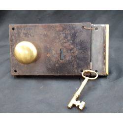 1800's Right Sided Restored Iron & Brass Carpenter Style Rim Lock Set #GA1053