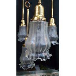 Ornate Solid Brass 5 Tiered Chandelier w/ Handblown Frosted Ruffled Shades #GA1057