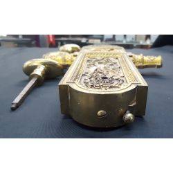 Rare 1800s Ornate Solid Brass Griffin Design Double Door Rim Lock Set #GA1059