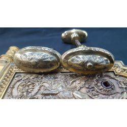 Rare 1800s Ornate Solid Brass Griffin Design Double Door Rim Lock Set #GA1059