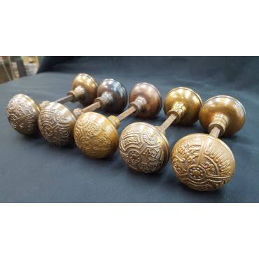 Set of 5 Solid Brass Ornate Eastlake Doorknob Sets #GA1061
