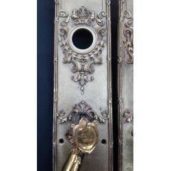 Pair of Large Solid Brass Art Nouveau Door Pull Plates With Mortise Lock and Deadbolts #GA1091
