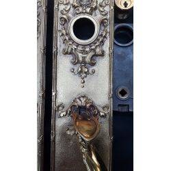 Pair of Large Solid Brass Art Nouveau Door Pull Plates With Mortise Lock and Deadbolts #GA1091