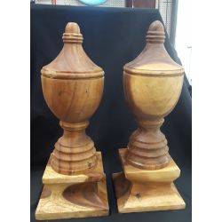 Large Pair of Hand Carved Wooden Newel Post Finials #GA1101