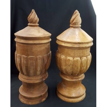 Pair of Hand Carved Flame Tip Newel Post Finials #GA1104