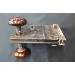 Iron Rim Lock Set with Keeper and Brown Porcelain Door Knobs #GA1107