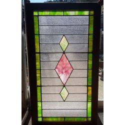 Large Multi Colored Textured Diamond Pattern Stained Glass Window in Wood Frame #GA1149