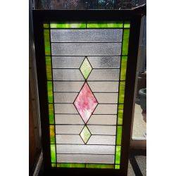 Large Multi Colored Textured Diamond Pattern Stained Glass Window in Wood Frame #GA1149