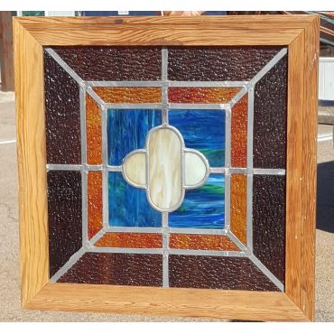 Square Textured Geometric Design Stained Glass Window with Beveled Wood Frame #GA1158