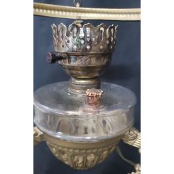 Ornate Victorian Brass Filigree Hanging Oil Lamp & Shade Converted to Electric #GA1165