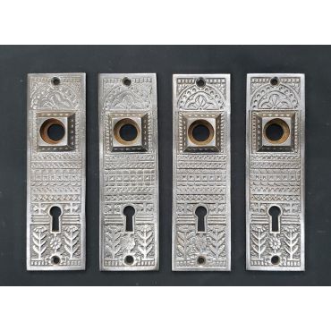 Set of 4 Art Deco Ornate Steel Door Knob Backplates Finished in Silver #GA1169