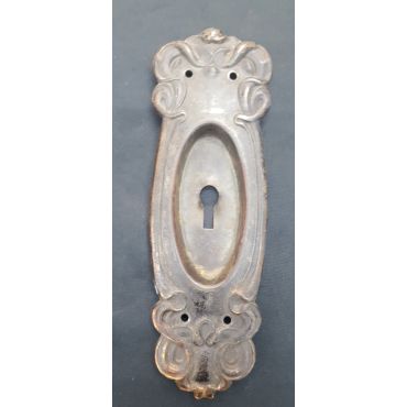 Victorian Brass Ornate Pocket Door Pull Plate with Keyhole