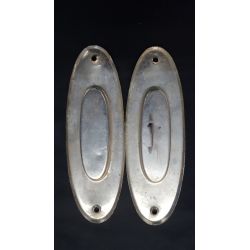 Pair of Nickel Plated Oval Pocket Door Pull Plates #GA1192