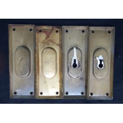 Set of 4 Brass Pocket Door Pull Plates with Keyholes and Chippy Paint #GA2001