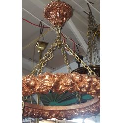1880's Copper & Brass Wrapped Wreath Chandelier with Four Frosted Shades #GA2013
