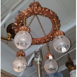 1880's Copper & Brass Wrapped Wreath Chandelier with Four Frosted Shades #GA2013