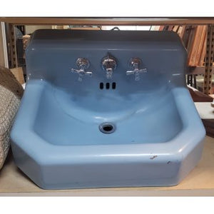 Vintage Blue Cast Iron Wall Mounted Sink with Chrome Legs