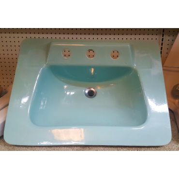 Vintage Cast Iron Teal Blue Wall Mounted Bathroom Sink