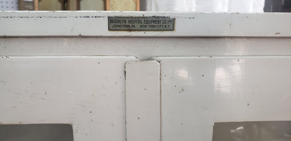 Antique Steel Step Back Medical Cabinet with Bullet Glass & Storage Drawers #GA2226
