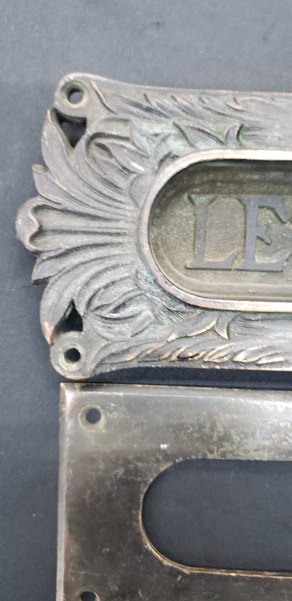 Ornate Art Nouveau Brass Door Mail Slot Frame & Back Plate #GA2228