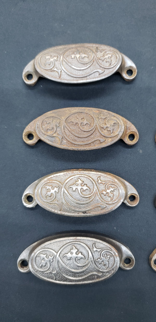 1873's Set of 8 Ornate Cast Iron Oval Furniture Pull Handles #GA2231