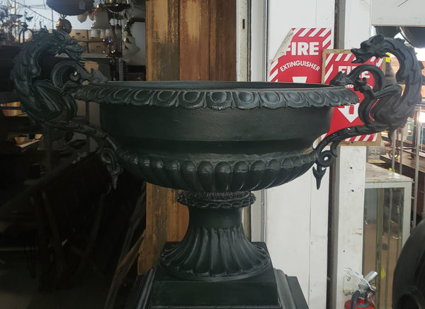 Large Black Cast Iron  Double Griffin Urn on Pedestal with Square Bottom Base #GA2248