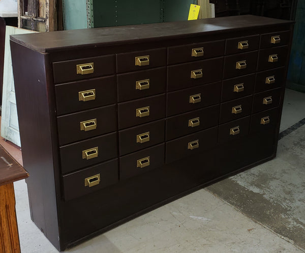 Vintage Library Style 25 Drawer Wooden Cabinet with Brass Pulls #GA2261