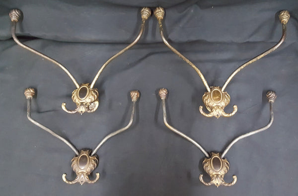 Set of 4 Victorian Solid Brass Double Hall Tree Coat Hooks