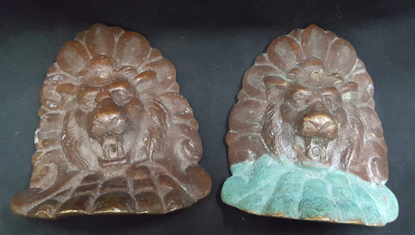 Pair of Antique Solid Bronze Decorative Lion Head Furniture Embellishments #GA2280