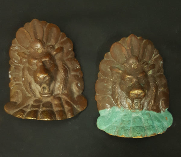 Pair of Antique Solid Bronze Decorative Lion Head Furniture Embellishments #GA2280