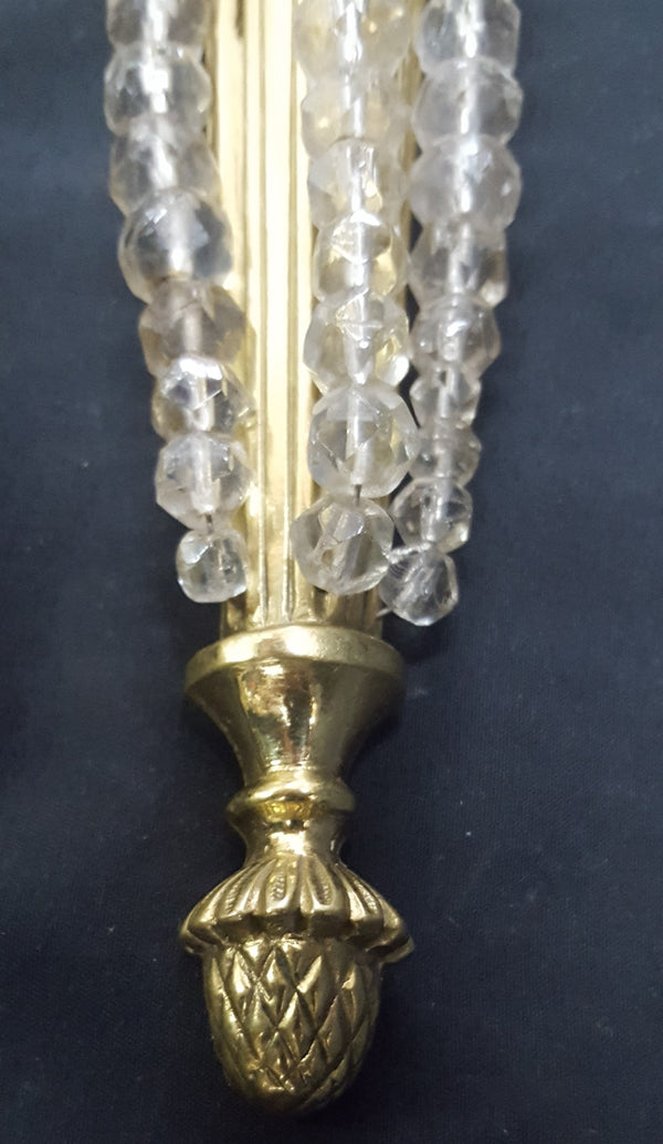 Antique Art Nouveau 2 Light Brass Wall Sconce with Beading & Pineapple Finial #GA2287