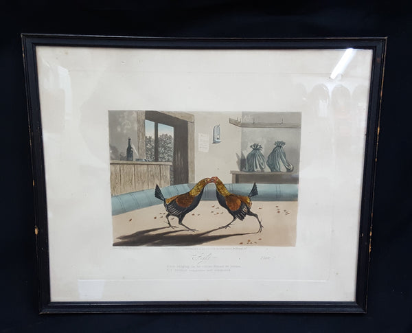 1853 Set of 6 Engraved Color Plates by Newton Fielding "Stages of a Cock Fight" #Cock fight
