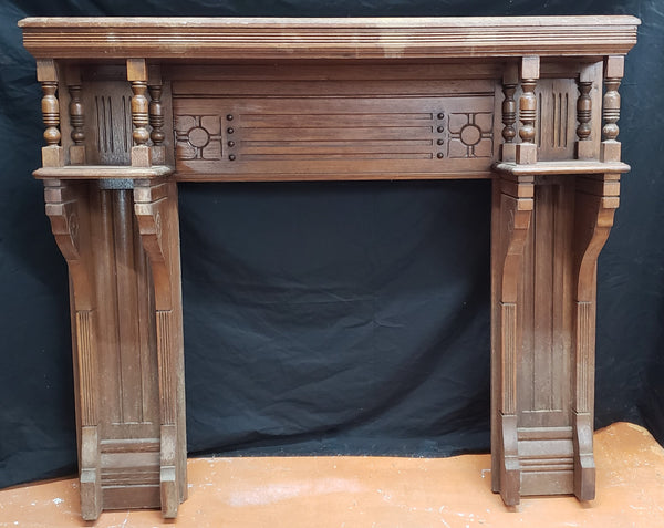 Antique Solid Walnut Carved Fireplace Mantel Surround with Shelves #GA9001