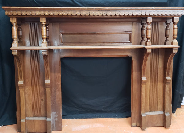 Antique Solid Walnut Ornate Carved Fireplace Mantel Surround with Two Shelves #GA9002