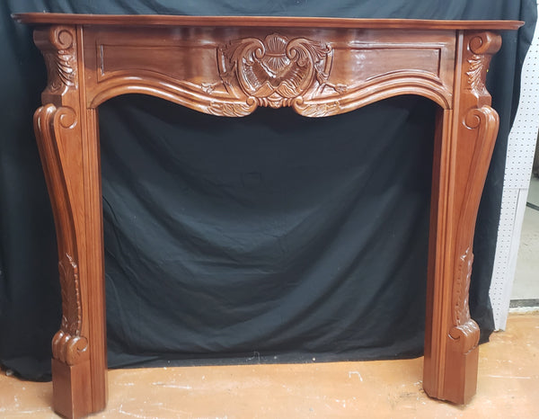 Antique Mahogany Fireplace Mantel Surround with Angled Sides & Floral Designs #GA9012