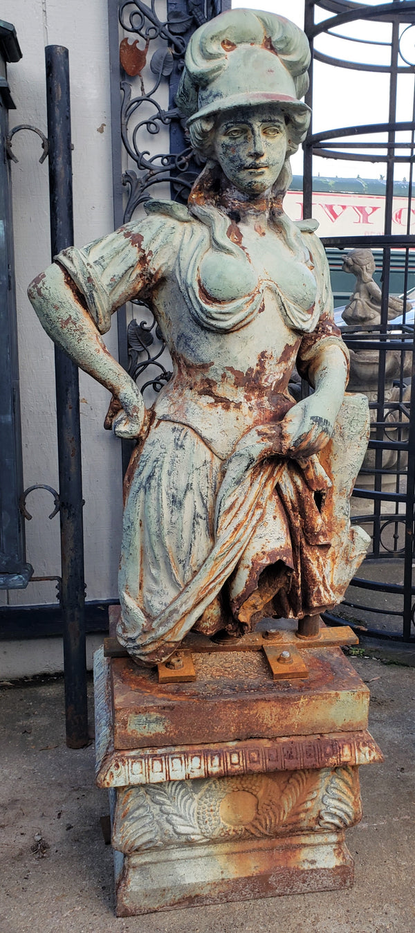 Antique Cast Iron Man & Woman Trojan Soldiers on Ornate Pedestals #trojan
