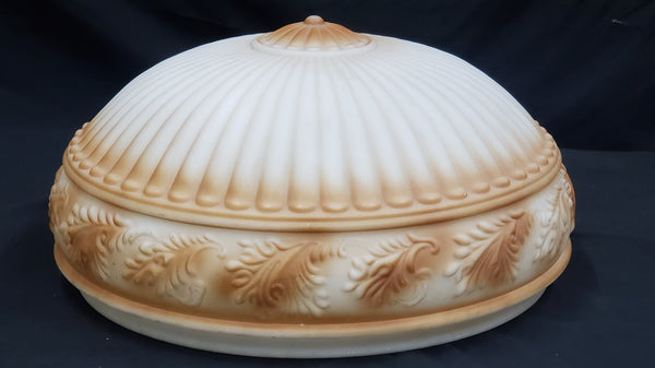 15" Round Flush Mount Embossed White & Amber Acanthus Glass Shade #ombre