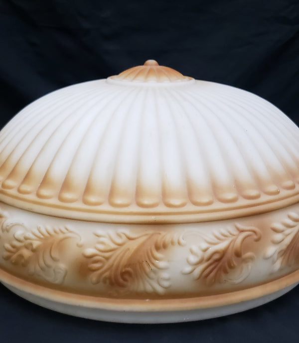 15" Round Flush Mount Embossed White & Amber Acanthus Glass Shade #ombre
