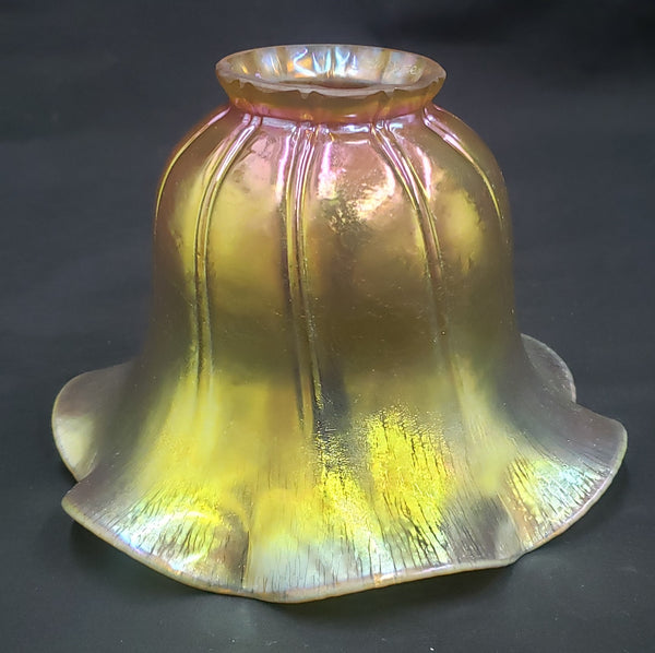 Lundberg Studios 767G Gold Iridescent Ruffled Glass Lamp Shade #GA9046