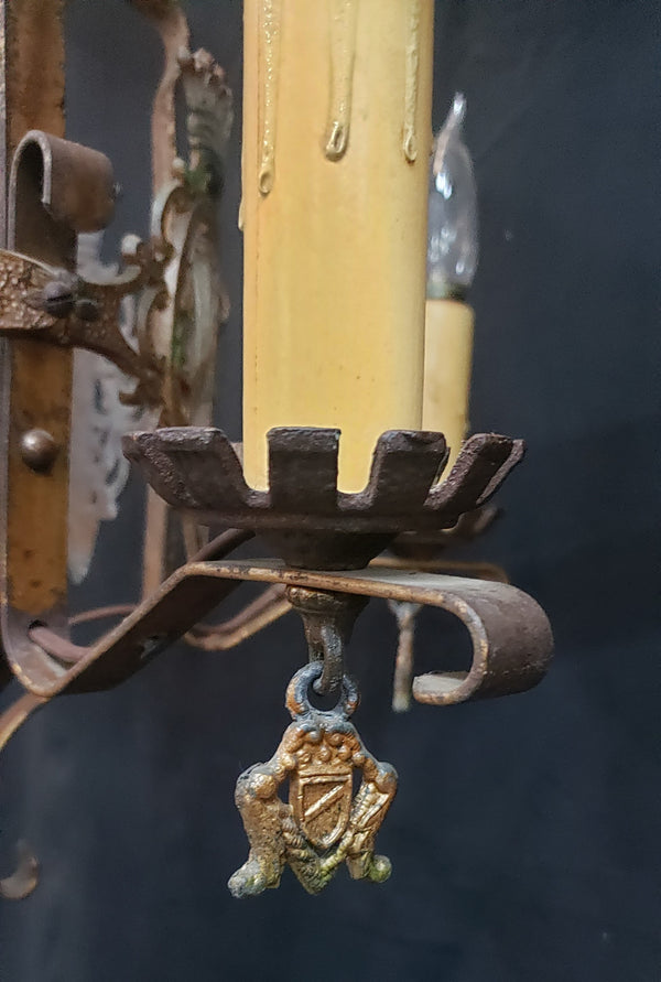 Spanish Revival Style 5 Light Wrought Iron Chandelier & Matching Pendant Light #GA9056