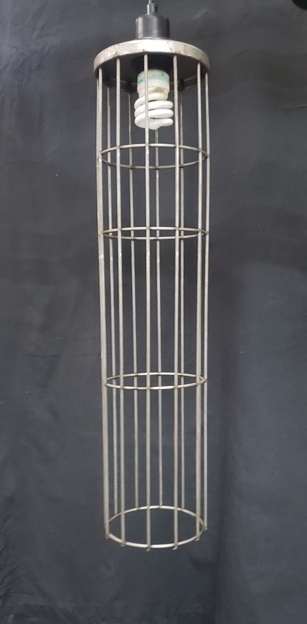 Upcycled Industrial Steel Cage Sock Tube Pendant Light #GA9057