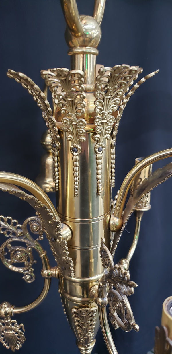 Ornate & Stunning Brass 6 Light Chandelier #GA9058