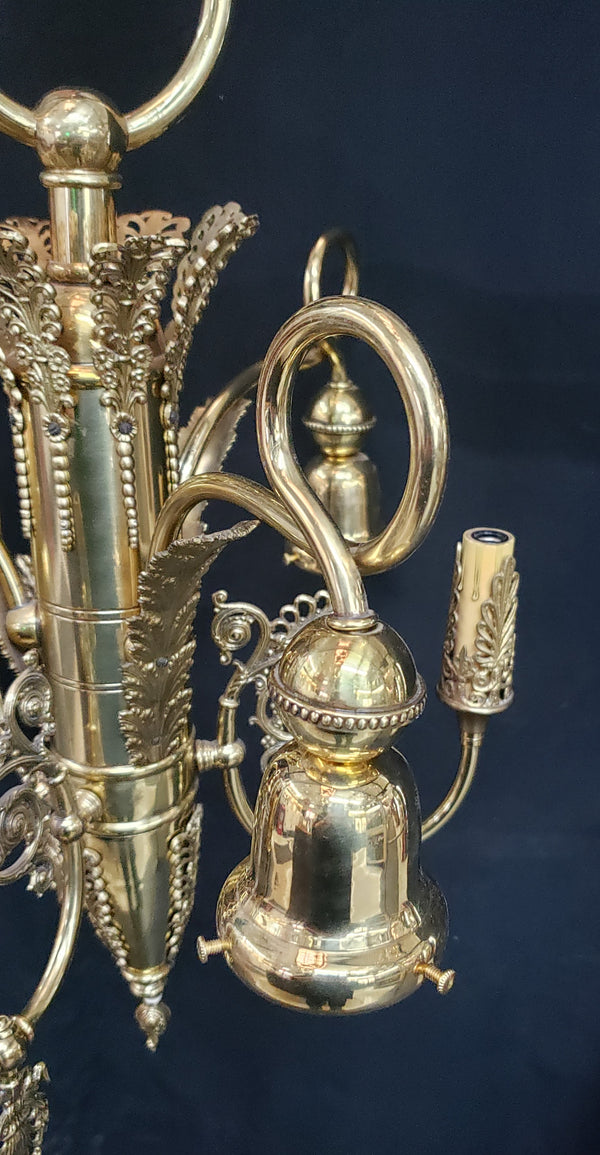 Ornate & Stunning Brass 6 Light Chandelier #GA9058