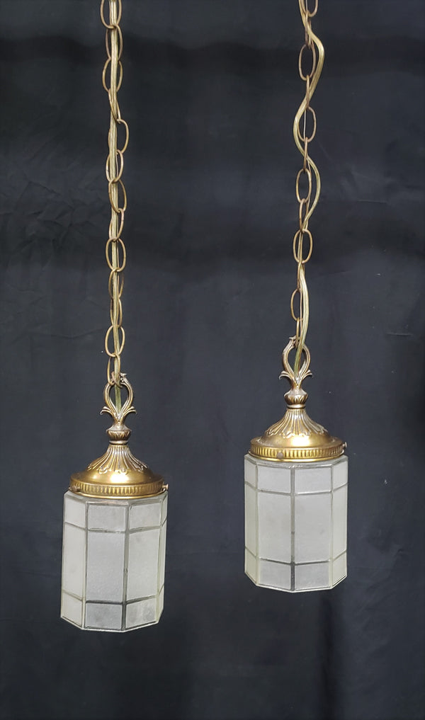 Double Pendant Light with Frosted Octagon Shaped Shades & Matching Ceiling Cap #GA9062