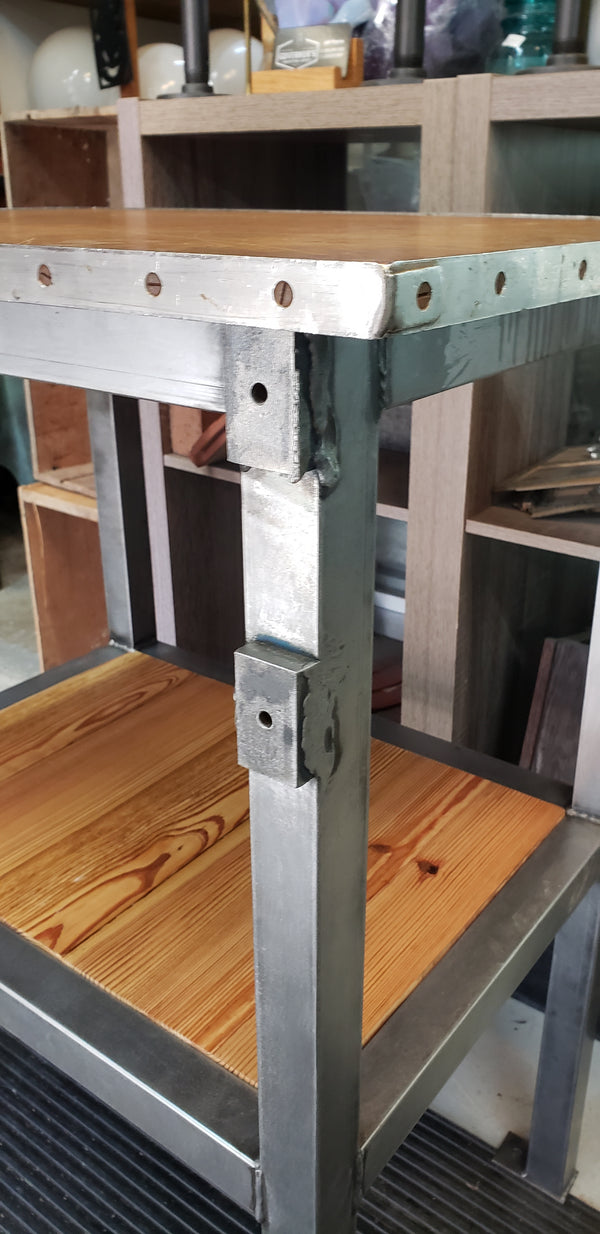 Reclaimed Boeing Factory Steel & Heart Pine Flooring Industrial Table #GA9064