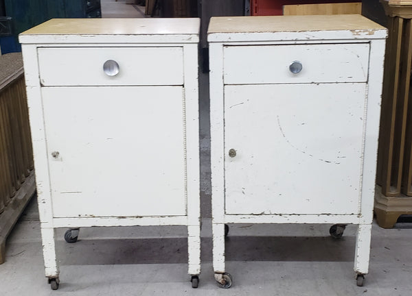 Pair of Antique Medical Table Cabinets on Wheels #GA9070