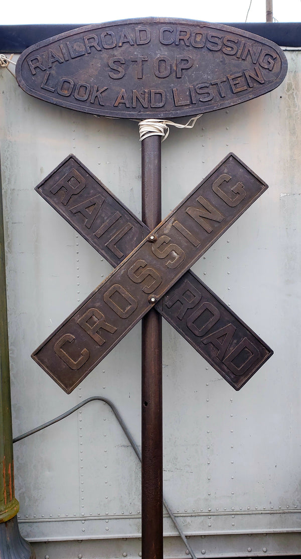 Antique Pole Mounted Cast Iron Railroad Crossing Signs #rrsign