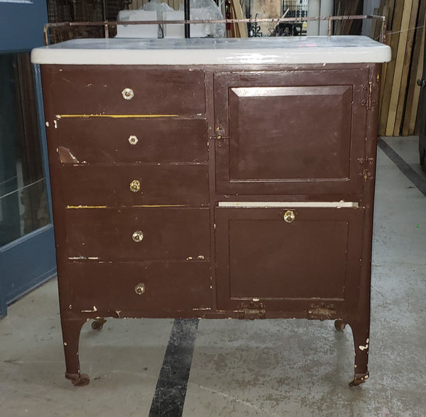 Antique Medical Chest on Wheels with Cast Iron Porcelain Coated Top #GA9071